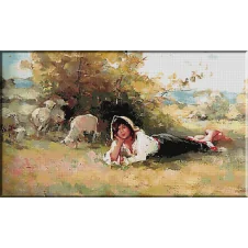 goblen_N.Grigorescu.Tarancuta cu turma de oi