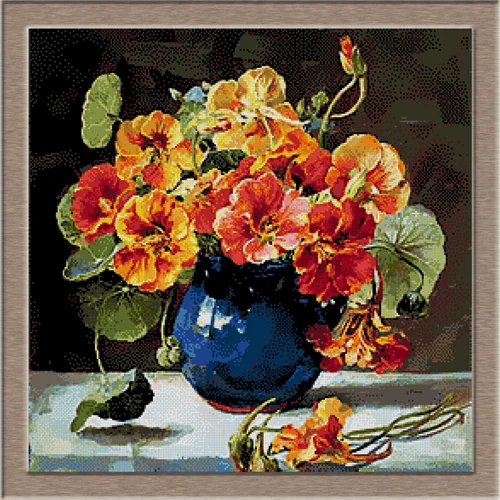 2687.flowers in Blue Vase