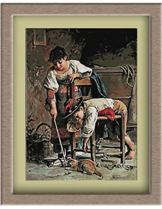 Set goblen 3235.Luigi Bechi.Jocul cu pisica